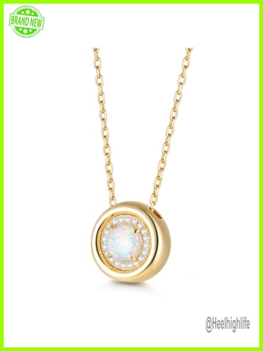 Opal Birthstone 14K Gold Plated Sterling Silver Pendant Necklace Women